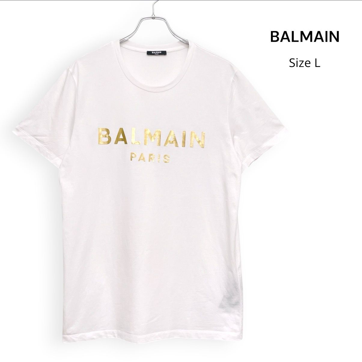 BALMAIN バルマン ゴールド ロゴ Tシャツ ホワイト SizeL /R26407