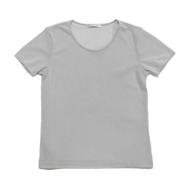美品 PLEATS PLEASE ISSEY MIYAKE プリーツプリーズ イッセイミヤケ PP07-JR132 サイズ3 シアー Uネック 半袖 Tシャツ トップス レディース ライトグレー ECO0125 【中古】