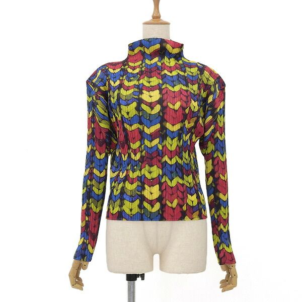 美品 PLEATS PLEASE ISSEY MIYAKE プリーツプリーズ イッセイミヤケ PP14-JK441 サイズ4 総柄 ボトルネック 長袖 トップス レディース マルチ ECO0128 【中古】