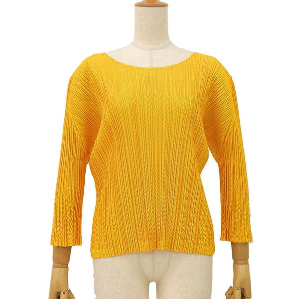 美品 PLEATS PLEASE ISSEY MIYAKE プリーツプリーズ イッセイミヤケ PP83-JK641 サイズ4 クルーネック 長袖 カットソー トップス レディース イエロー系 ECO0133 【中古】