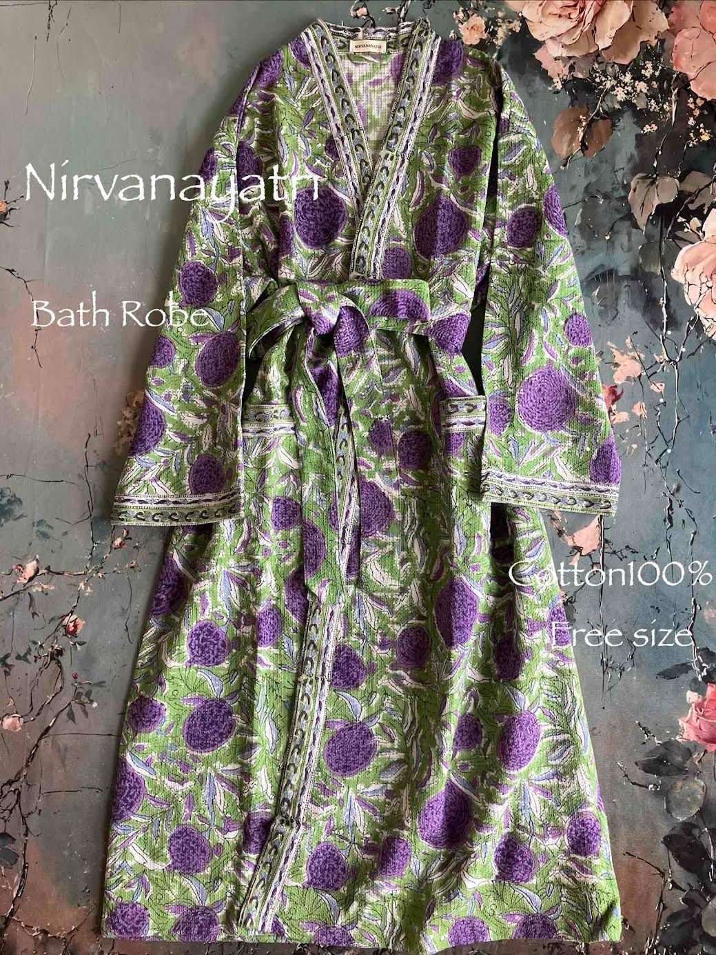 Nirvanayatri ハンドブロックプリント　ワッフルコットン　バスローブ　#3 GREEN 11,780円