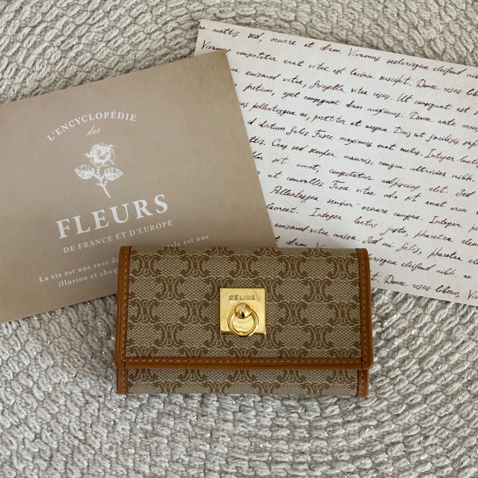 【美品】セリーヌ 6連キーケース ベージュ系 レザー マカダム ヴィンテージ マカダム柄 PVC 鍵入れ アクセサリー Celine Vintage Keycase Beige 22513