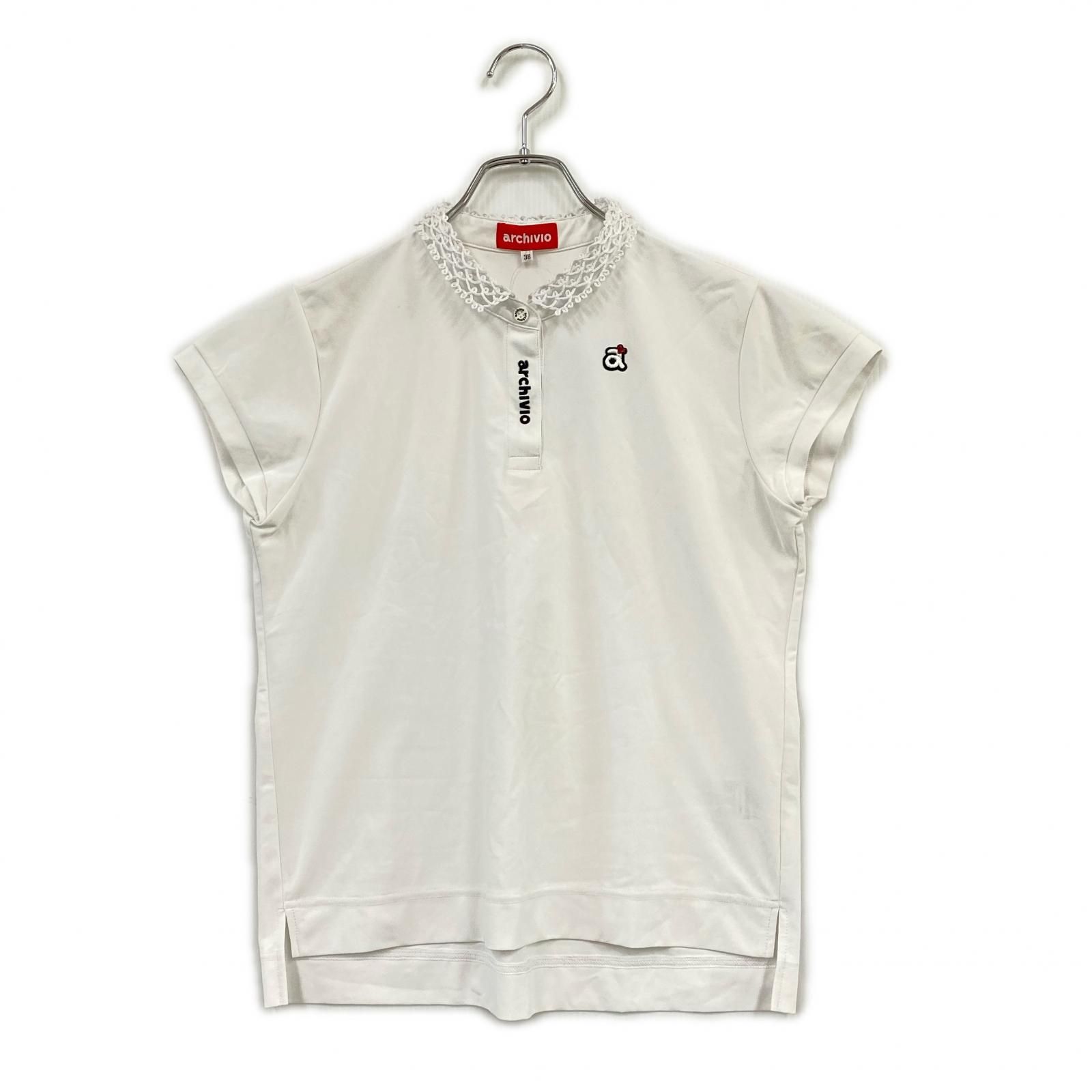 中古 レディース アルチビオ archivio 半袖ポロシャツ 38(M) 白 ホワイト ロゴワッペン レース