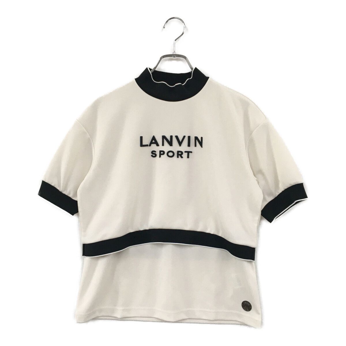 中古 レディース ランバンスポール LANVIN SPORT 半袖シャツ 40(L) ホワイト 白 レイヤード風 モックネック ストレッチ UVカット