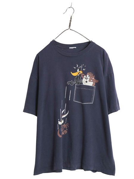 00s ワーナー キャラクター イラスト プリント 半袖 Tシャツ メンズ レディース XL 程 ルーニー テューンズ グラフィック 大きいサイズ 紺