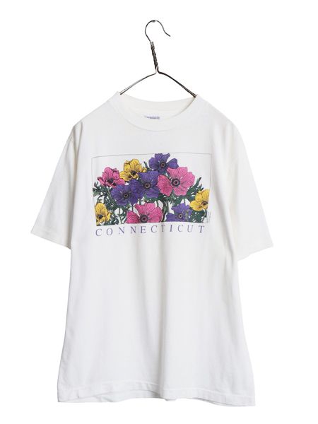 90s USA製 フラワー アート イラスト プリント Tシャツ メンズ レディース L / オールド 花 グラフィック シングルステッチ ALL SPORT 白
