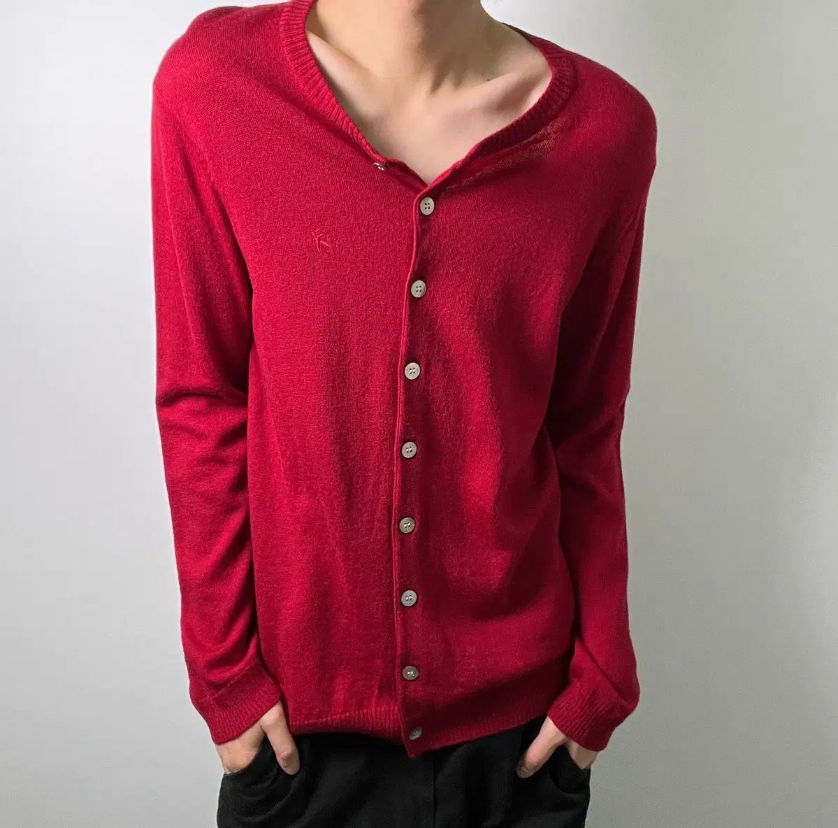 ISSEY MIYAKE イッセイミヤケ ハイ ギア レッド ニットカーディガン M