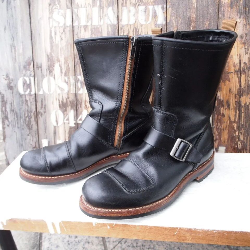 The Norton Collection by Clarks Brass Black Leather クラークス ノートン サイドジップ エンジニアブーツ バイク 黒 UK8 26cm
