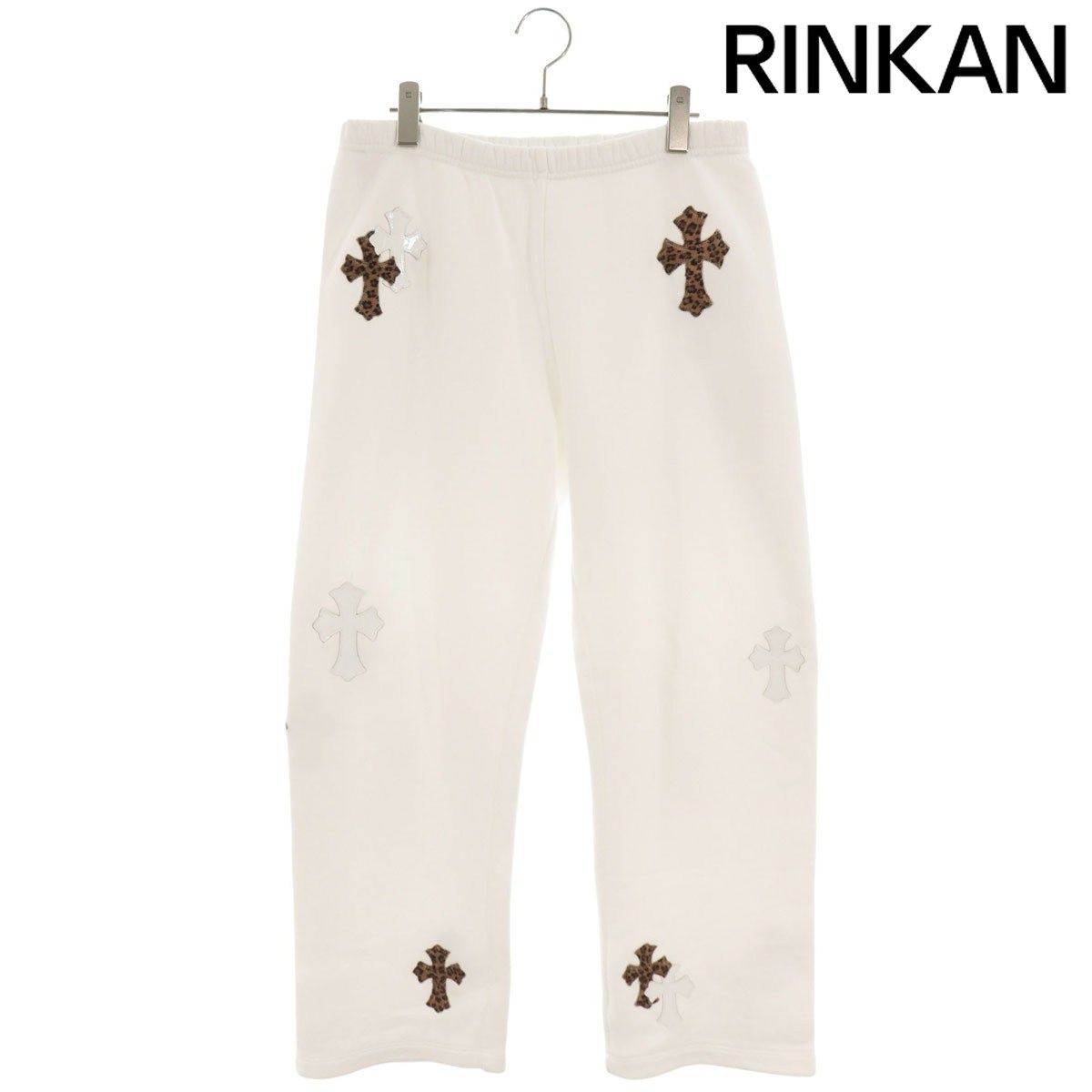 クロムハーツ Y Not Multi Leather Cross Patch Sweatpants ハラコレザー/エナメル クロスパッチスウェットロングパンツ メンズ M