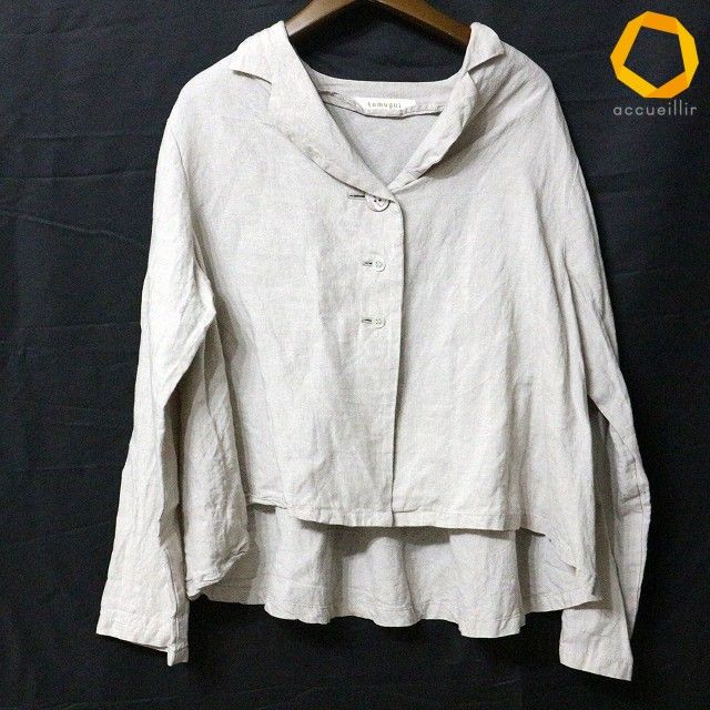 #anc ツムグ tumugu カーディガン F ベージュ 麻 シンプル フレア レディース [1005299]