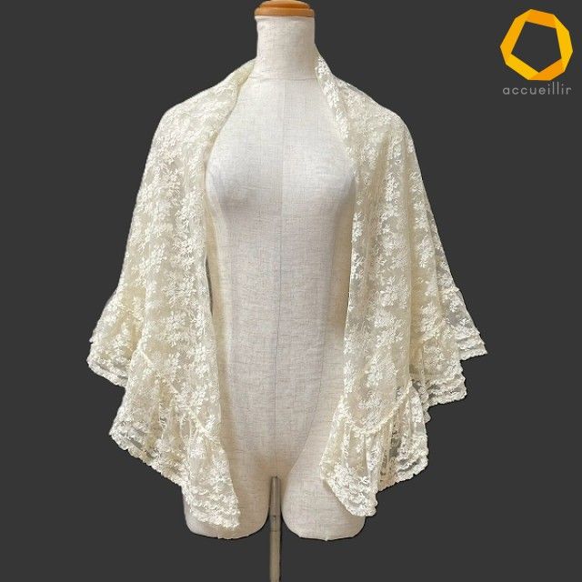 #akz カネコイサオ KANEKO ISAO ストール・ショール アイボリー 花柄 レース ピコフリル 美品 レディース [1007355]