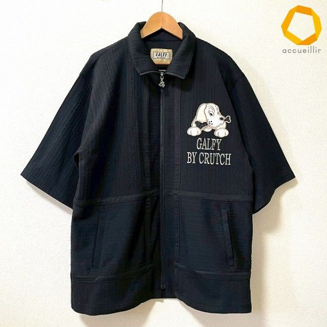 #anc ガルフィー バイ クラッチ GALFY BY CRUTCH カーディガン 黒 半袖 ジップアップ 犬刺繍 ロゴ刺繍 ラメ 美品 ユニセックス [999838]