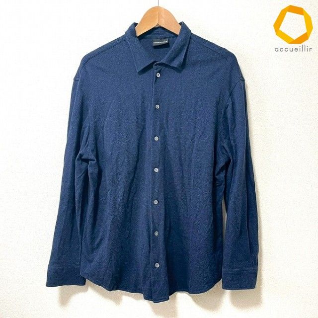 #anc エンポリオアルマーニ EMPORIOARMANI 長袖シャツ L 紺 黒 デニム調 美品 メンズ [1010743]