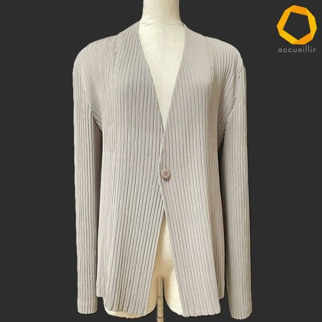 #apc イッセイミヤケ ISSEYMIYAKE ジャケット 2 グレー HATCHING PLEATS プリーツ ノーカラー 薄手 美品 レディース [880582]
