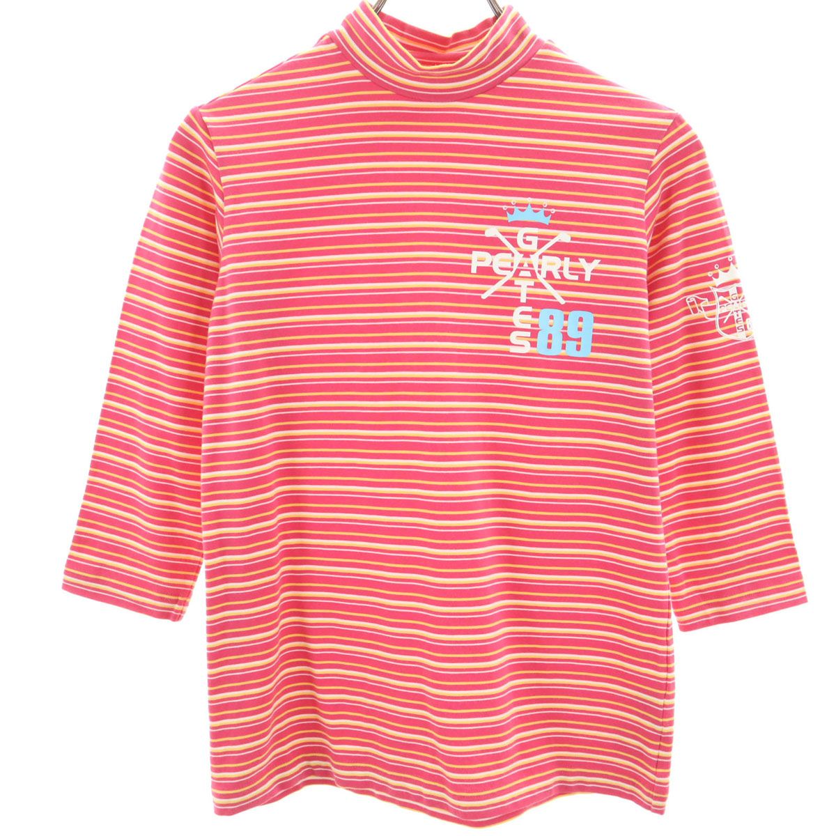 PEARLY GATES パーリーゲイツ ボーダー柄 ゴルフ 7分袖 モックネック T