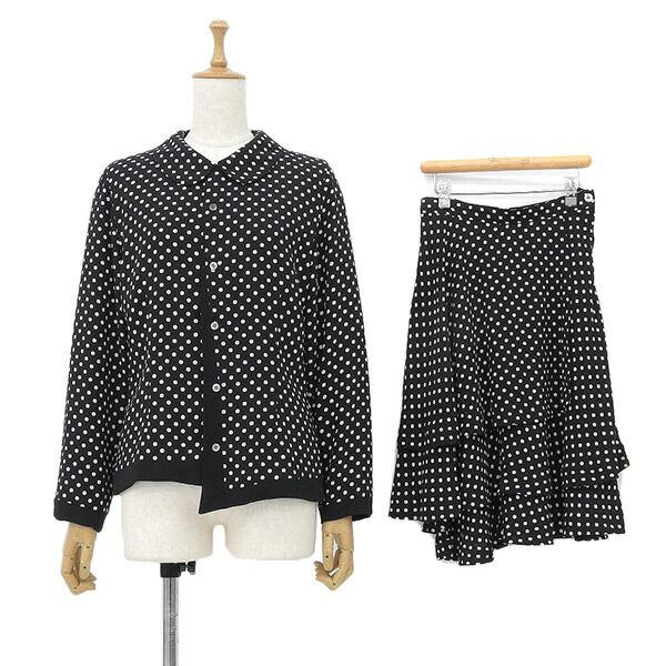 tricot COMME des GARCONS トリコ コム デ ギャルソン TB-080090 TS-08051S AD1991 サイズS ドット 丸襟 シャツジャケット スカート セットアップ レディース ECO0156【中古】