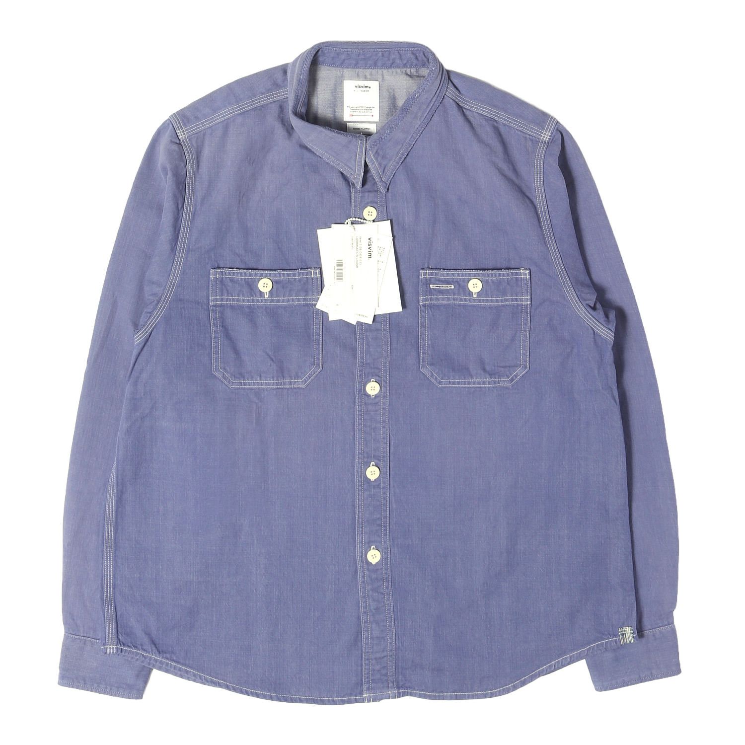 【新品】visvim ビズビム シャツ ネイビー 紺 サイズ:1 26SS F.I.L限定 ダメージリペア加工 チノクロス ワークシャツ LARRIKAN L/S CRASH 日本製 トップス カジュアルシャツ 長袖【メンズ】