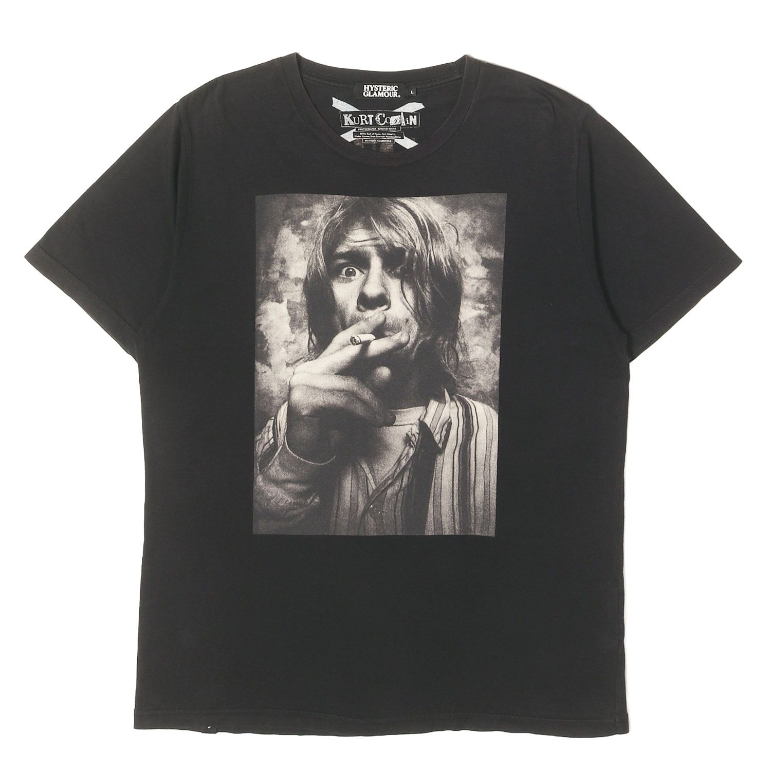 HYSTERIC GLAMOUR ヒステリックグラマー Tシャツ ブラック 黒 サイズ:L 07s NIRVANA KURT COBAIN フォトグラフィック Tシャツ ニルヴァーナ カートコバーン 日本製 トップス カットソー 半袖【メンズ】【中古】