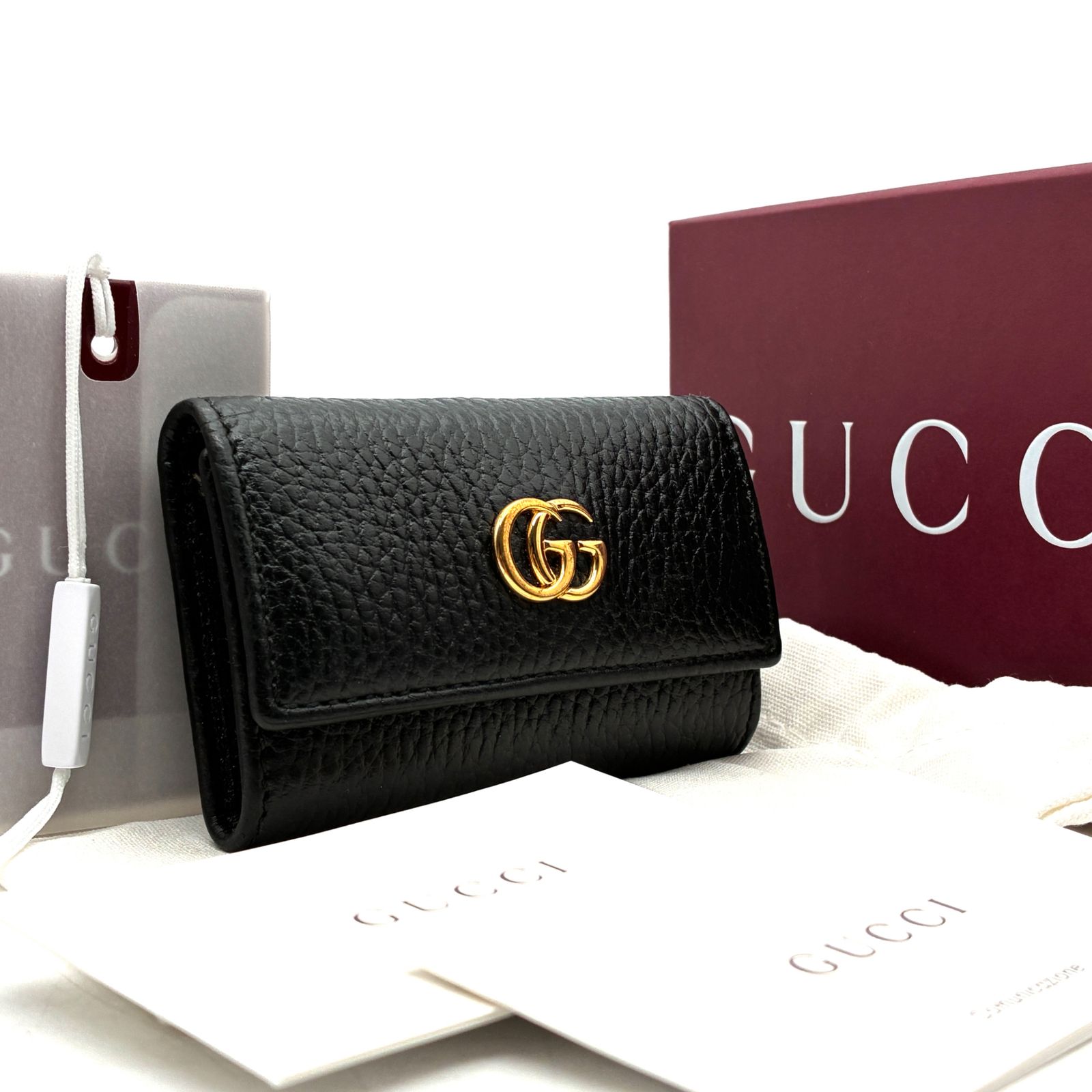 未使用保管品 付属品完備 グッチ GUCCI GGマーモント 6連 キーケース ブラック 黒 レザー 本革 ゴールド金具 ボーナス 夏休み 帰省 お盆 敬老の日 サマーギフト シルバーウィーク