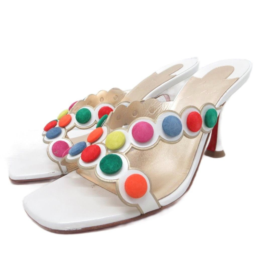 クリスチャンルブタン Christian louboutin Smartissima サンダル ミュール ローヒール レザー 37 23.5㎝ 白 ホワイト マルチカラー