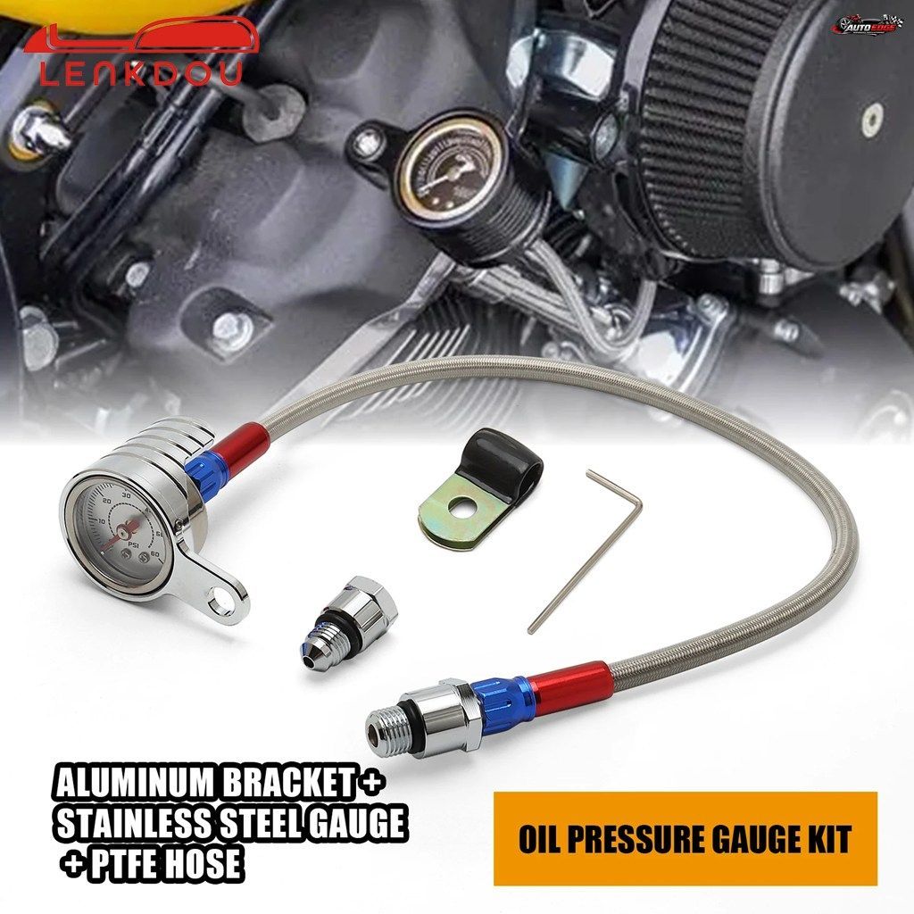 ハーレー ショベルヘッド EVO 1970-1999 用油圧計 アルミ製ブラケット ステンレススチール PTFE ホース ロッカーボックスに適合