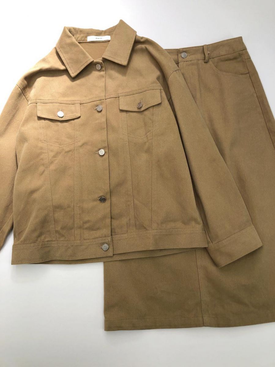美品 MAYC メイク 長袖 ジャケット ロング スカート セットアップ 茶 ◇■◎レディース