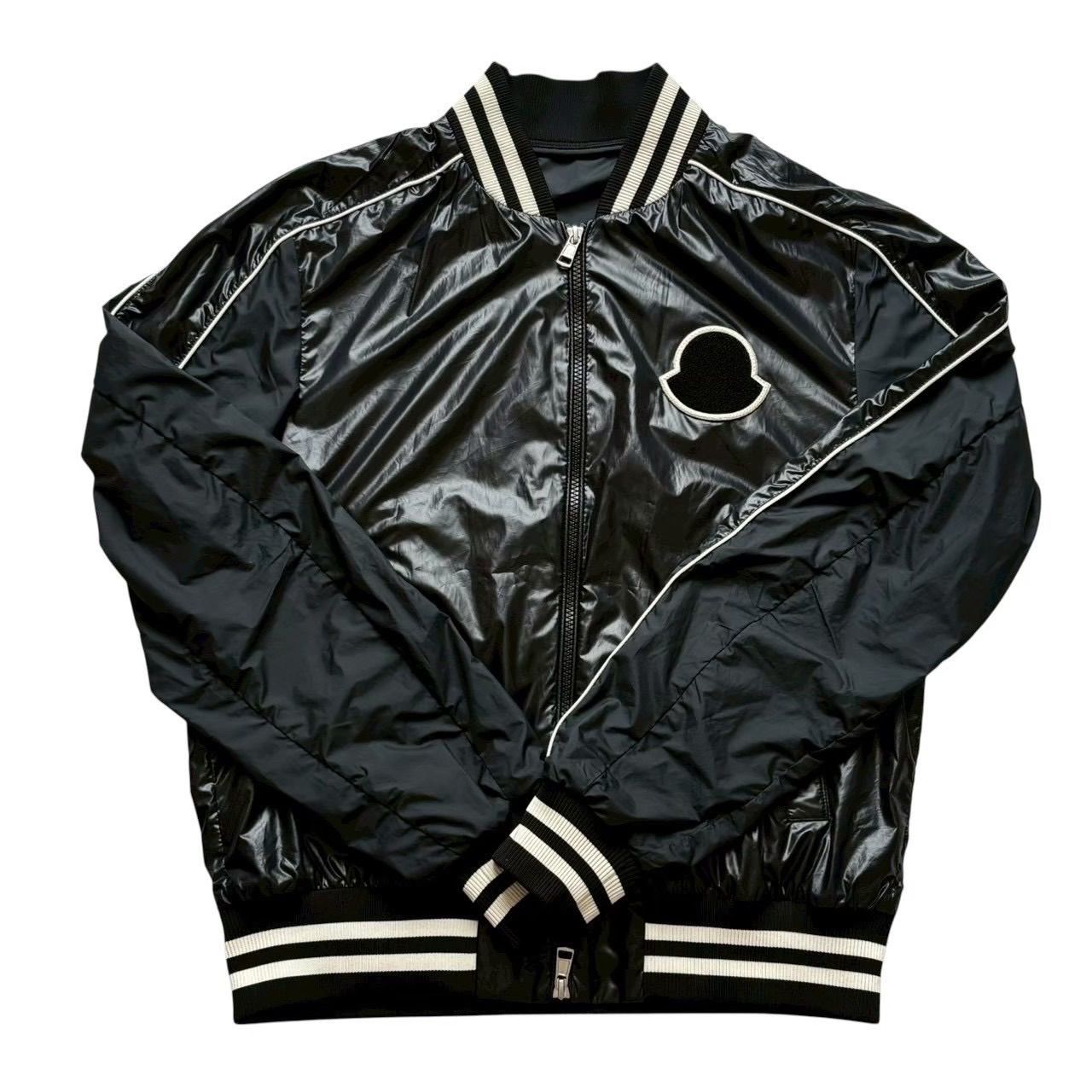 MONCLER モンクレール メンズ 薄手ジャケット サイズ2 M相当 ブラック ホワイト ワッペン付き ナイロンジャケット ブルゾン 軽量 アウター カジュアル