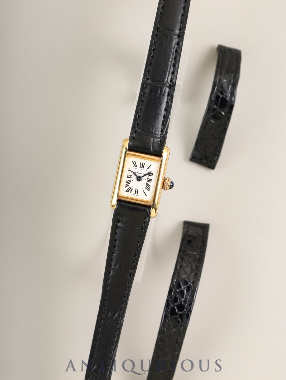 カルティエ ミニ タンク 64262 手巻き Cal.AS1722 750YG 革 純正Dバックル（18K）ホワイトローマン文字盤（PARIS表記）純正レザーベルト付き オーバーホール済み