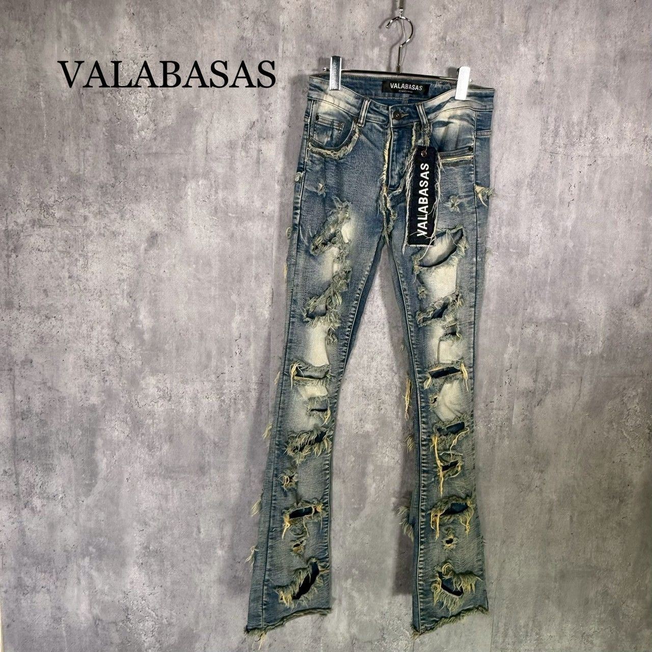 『VALABASAS』バラバサス(30)ハードクラッシュ ダメージ加工 フレアデニムパンツ