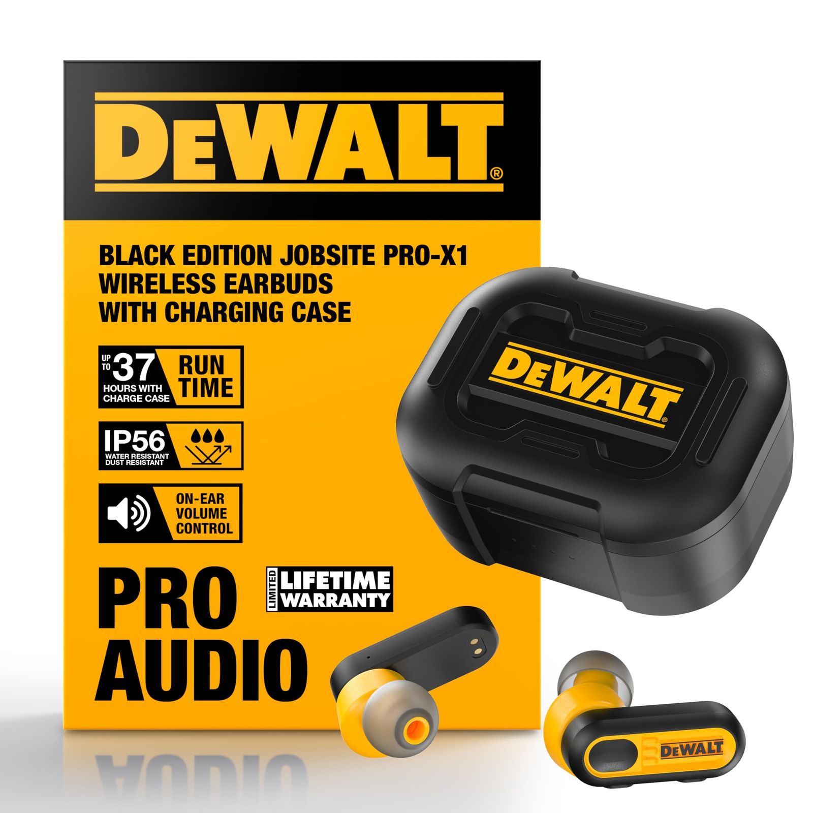DEWALT Heavy Duty True Wireless Ear Buds, Bluetooth Headphones with Type C Charging Case Included, 37 Hours of Battery Life [ブラック]