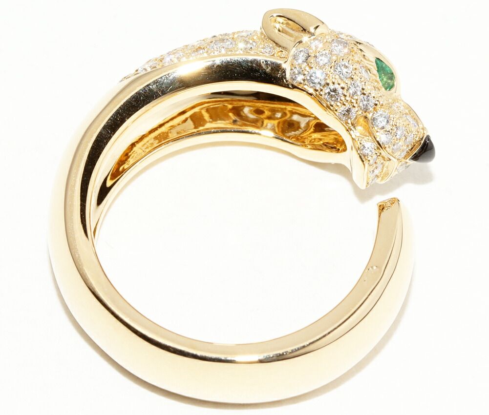 カルティエ 指輪 K18YG ダイヤ1.15ct エメラルド2P オニキス1P
