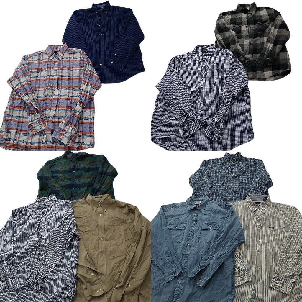古着卸 まとめ売り ブランドMIX 長袖シャツ 10枚セット ( メンズ XL ) エルエルビーン ノーティカ VANS 中古 古着 NF3644