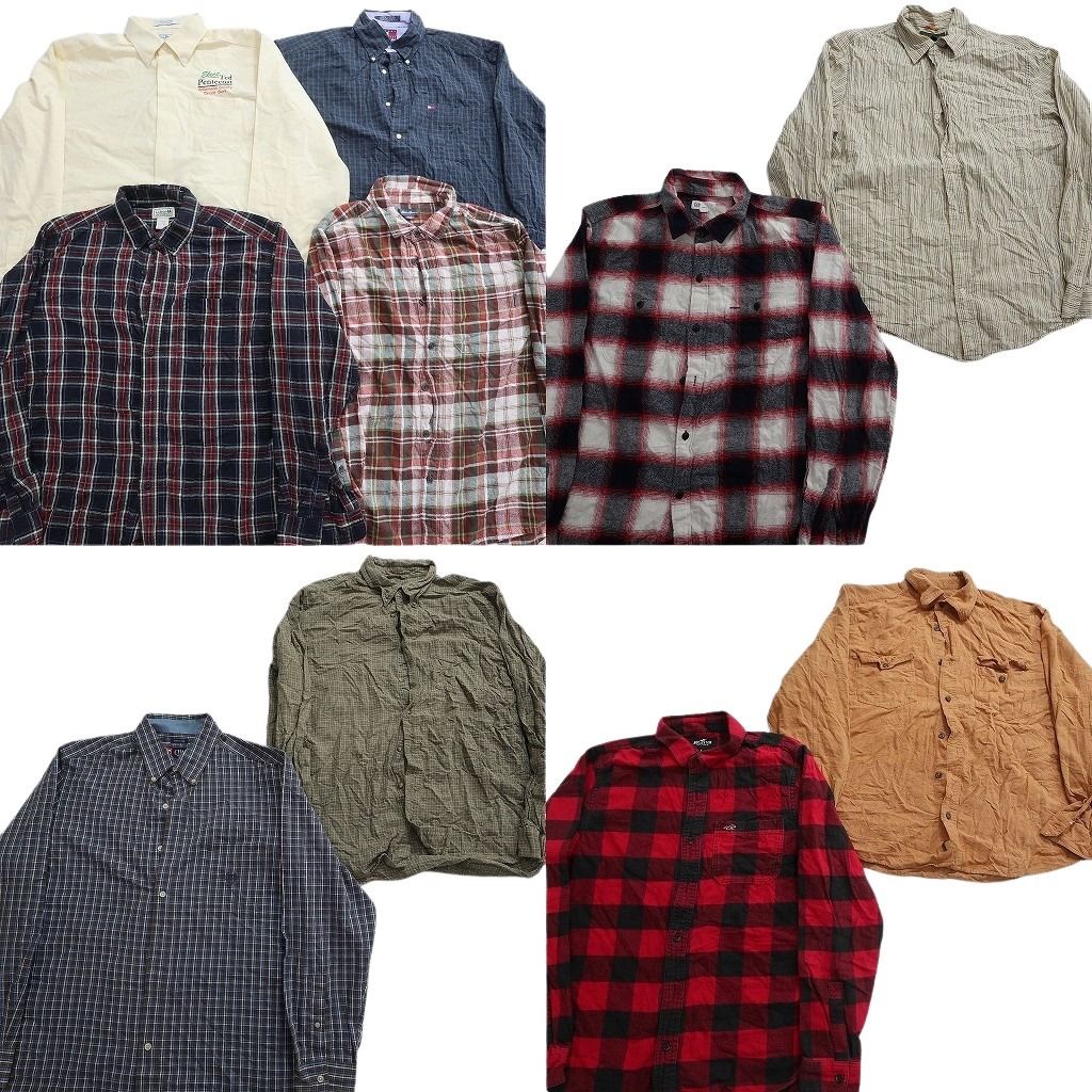 古着卸 まとめ売り ブランドMIX 長袖シャツ 10枚セット ( メンズ L ) GAP エルエルビーン トミー 中古 古着 NF3686