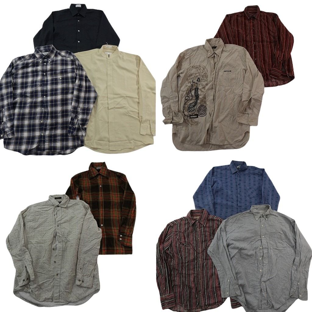 古着卸 まとめ売り 長袖シャツMIX 10枚セット ( メンズ M ) ノーカラー ボタンダウン チェック 中古 古着 NF3705 7,644円
