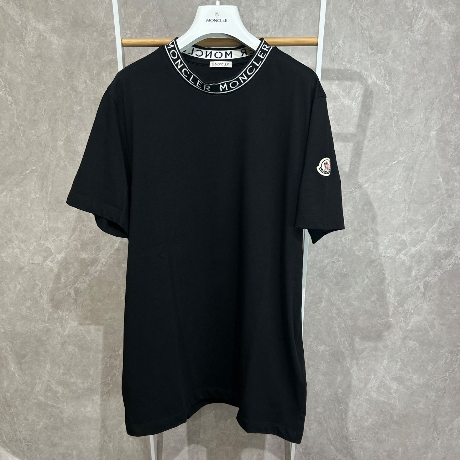 【極美品】 MONCLER モンクレール襟レタリング半袖Tシャツ黒L