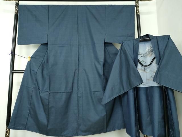 平和屋着物●男性 本場大島紬 アンサンブル 長羽織 幾何学文様 正絹 逸品 未使用 DABE5875ps