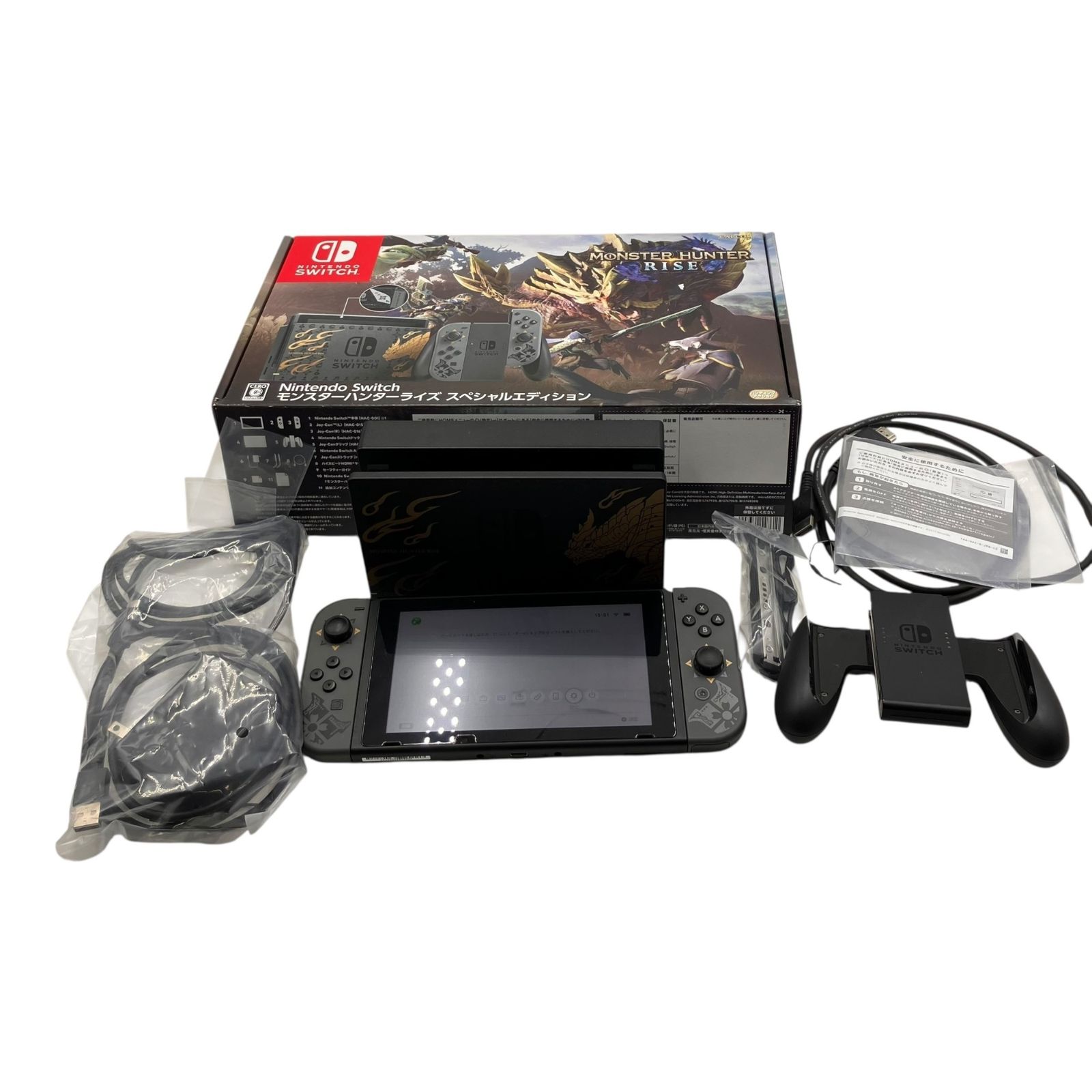 ■美品 Nintendo Switch モンスターハンターライズ スペシャルエディション HAC-001(01) 本体 ドック Joy-Con ACアダプター HDMIケーブル 箱付2644455,2644455
