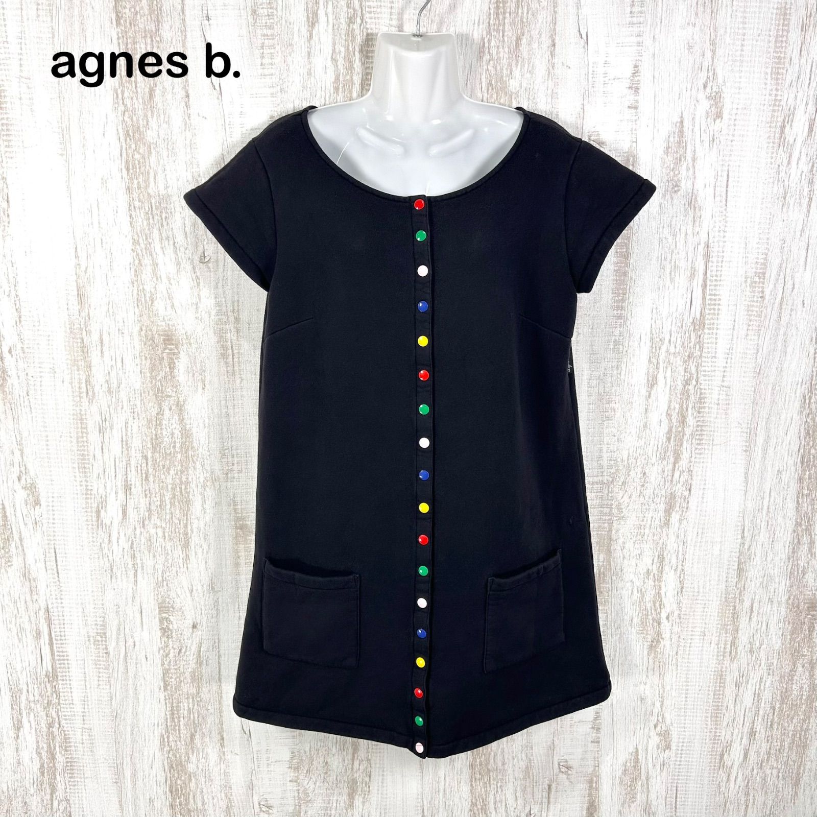 agnes b. アニエスベー カラフルスナップボタン 裏起毛 プレッションワンピース ブラック