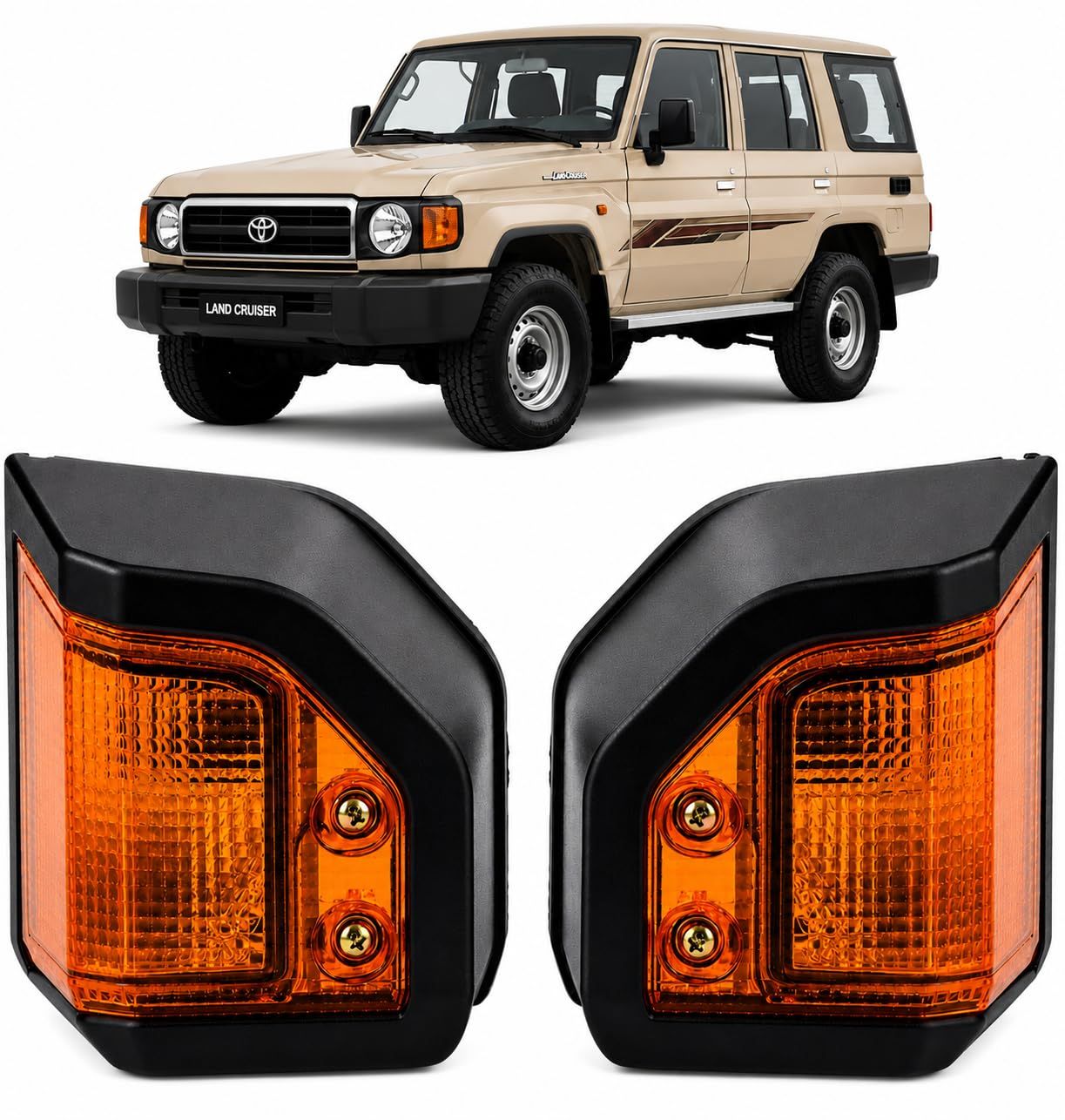 [1Off craft]トヨタ ランドクルーザー 70系 ウィンカーカバー 70シリーズ ランクル 外装パーツ 再販 アクセサリー 汎用 左右セット 耐久性 防塵 防錆 傷防止 ドレスアップ カスタム 交換用 カー用品 保護カバー 社外品 (オレ [オレンジ]