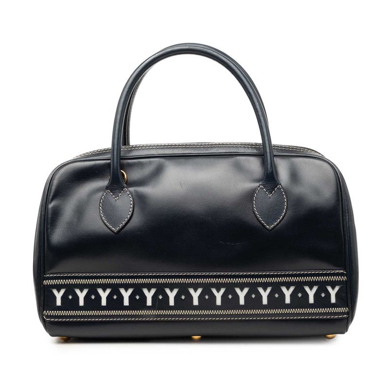 サンローラン ミニボストンバッグ ハンドバッグ ネイビー ホワイト レザー レディース SAINT LAURENT【1-0275251】