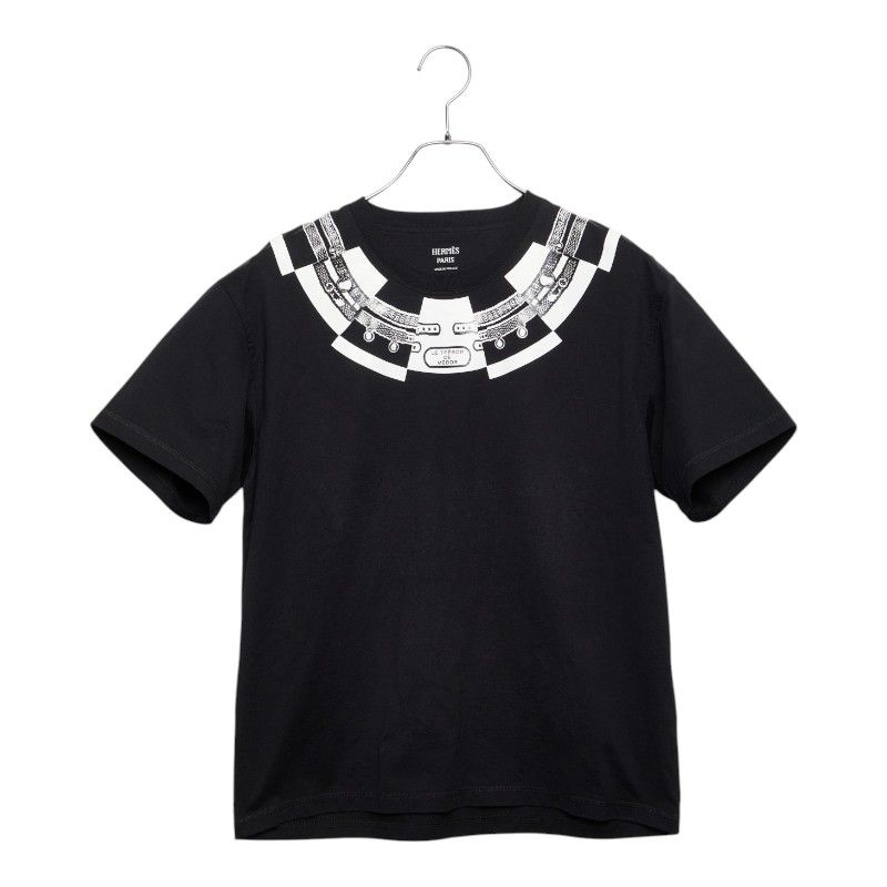 エルメス カルトゥッシュ Le Tresor de Medor Tシャツ 半袖 サイズ40 2H4612DU ブラック コットン メンズ HERMES【230-78358】