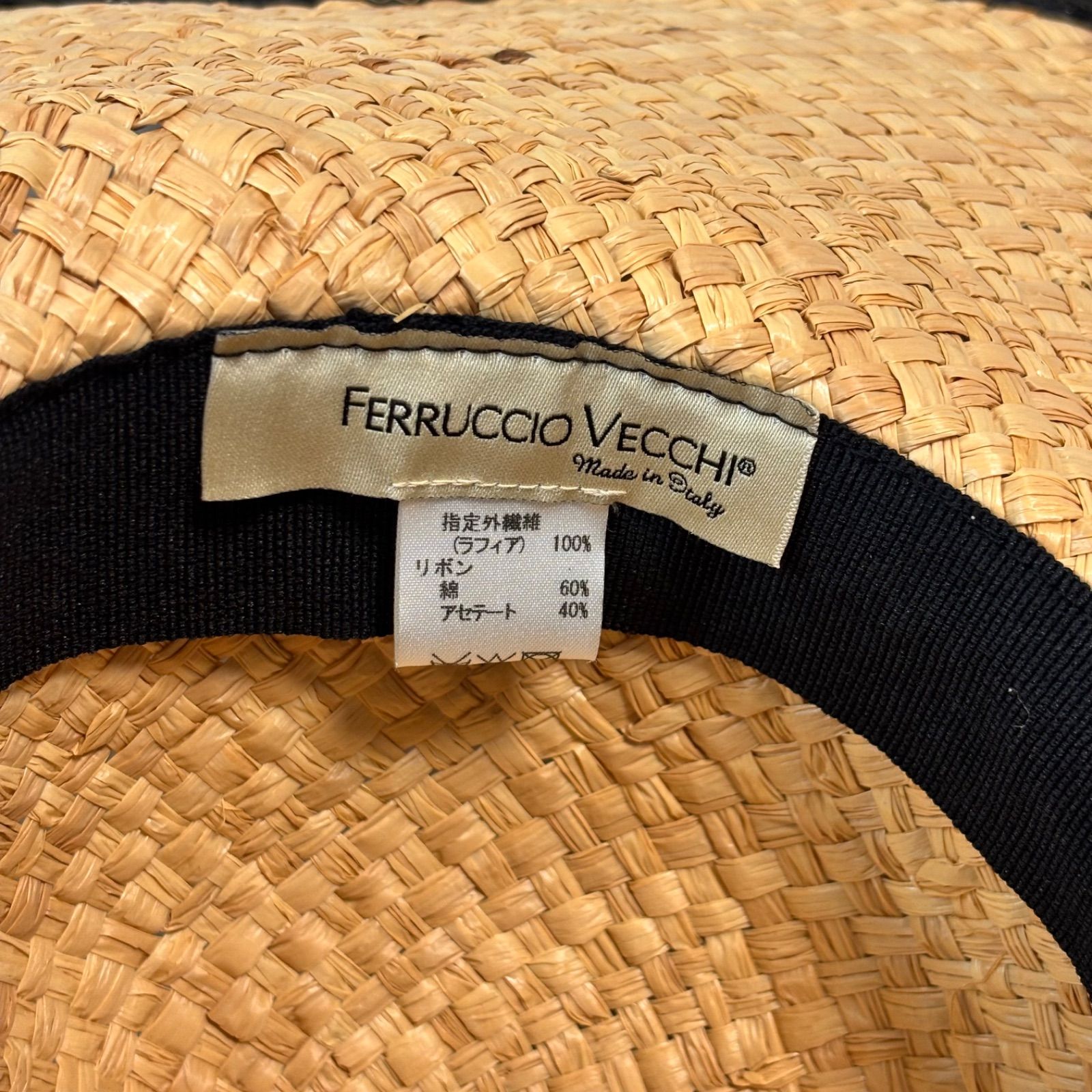 FERRUCCIO VECCHI フェリシオベッキ 麦わら帽子 ストローハット 女優帽 