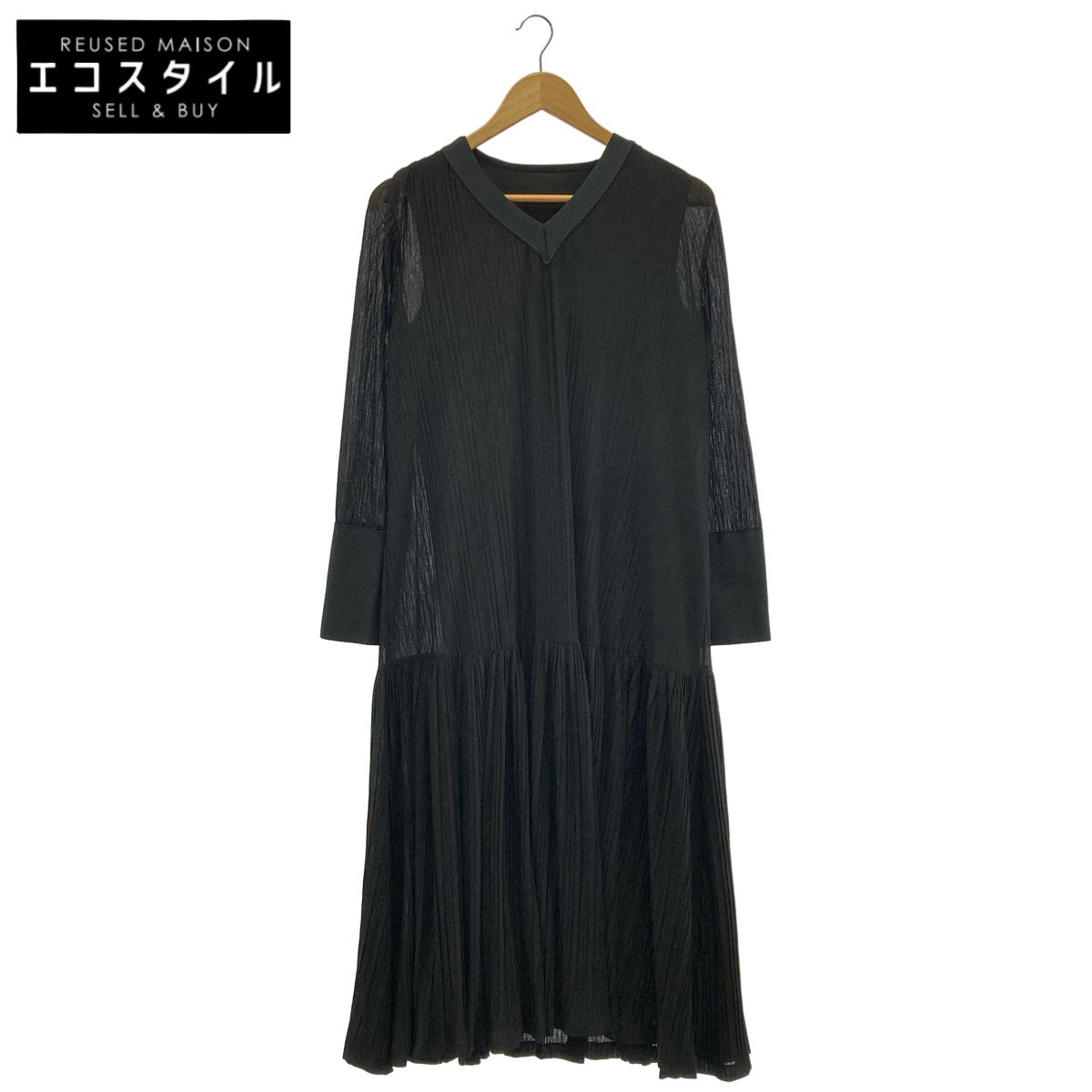 ADORE　アドーア　531-1140313 ブラック シアーランダムニットワンピース　38