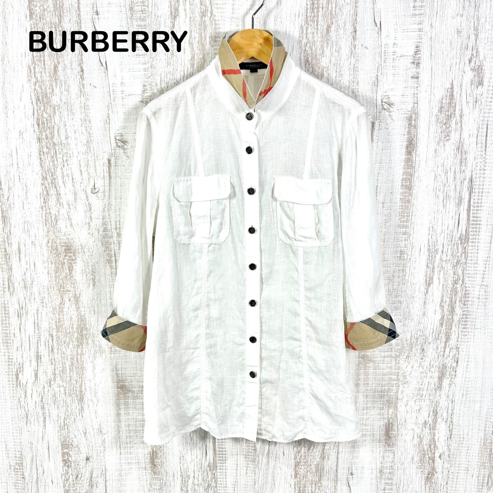 BURBERRY LONDON バーバリーロンドン ホースロゴ刺繡 ノバチェック リネン シャツ 大きいサイズ 8,880円