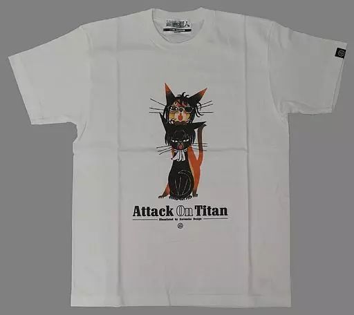 【中古】Tシャツ リヴァイ猫&ハンジ猫 Tシャツ Tシャツ (Illustrations by 黒ねこ意匠) ホワイト Mサイズ 「進撃の巨人×RE:SHAZAM」