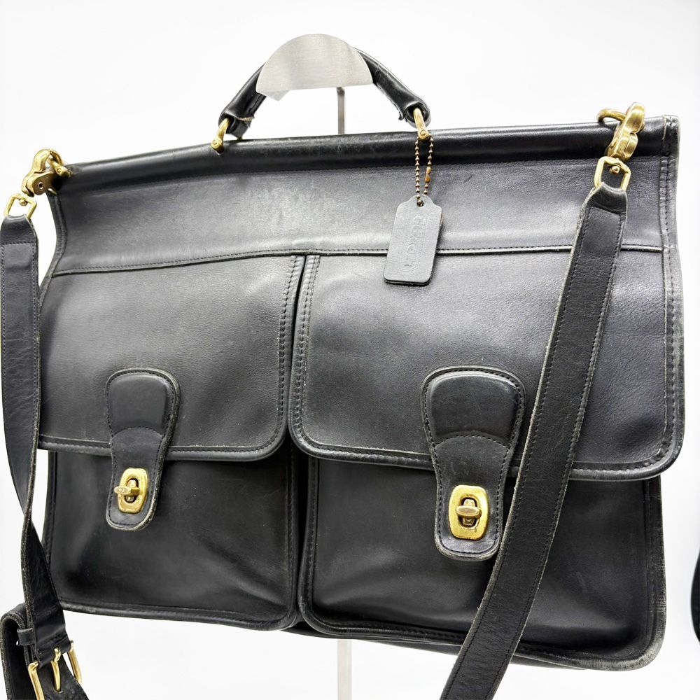 COACH コーチ オールドコーチ ヴィンテージ ビジネスバッグ 2way ターンロック レザー ブラック ブリーフケース ショルダーバッグ ハンドバッグ 本革 メンズ 通勤 通学 書類鞄 クラシック ゴールド金具 人気