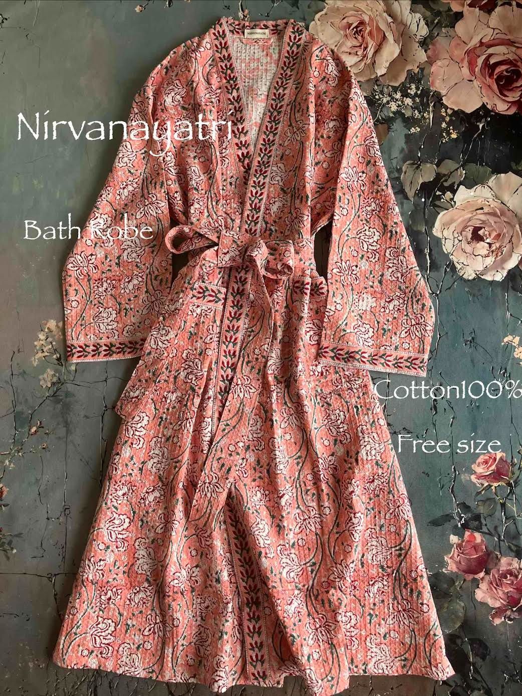 Nirvanayatri ハンドブロックプリント　ワッフルコットン　バスローブ　#7 PINK 11,160円