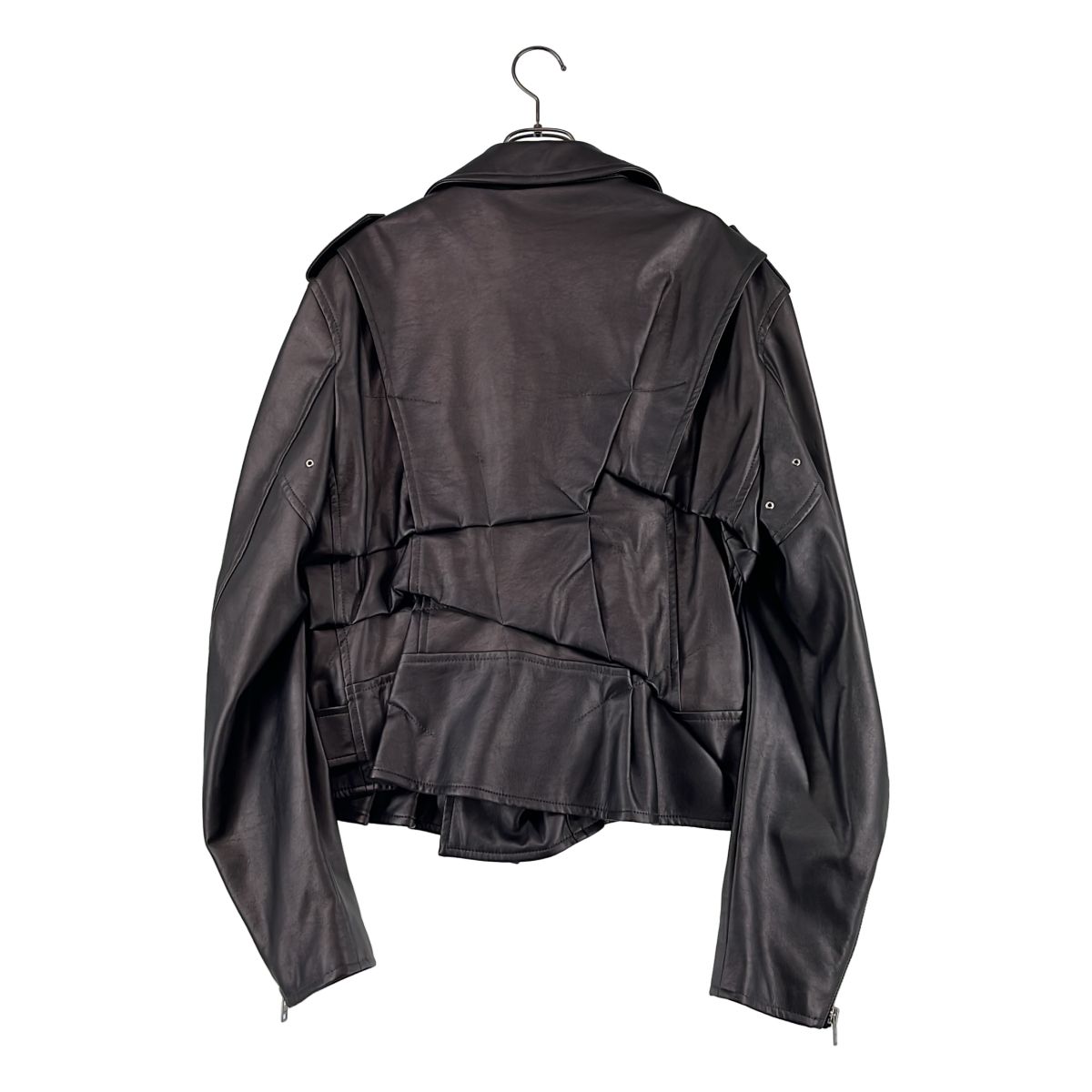 【美品】  COMME des GARCONS HOMME PLUS / コムデギャルソンオムプリュス | 2021SS | SYNTHETIC LEATHER BIKER JACKET / 変形 ライダースジャケット | L | チャコール系 | メンズ 美品】 COMME des GARCONS HOMME PLUS / コムデギャルソンオムプリュス