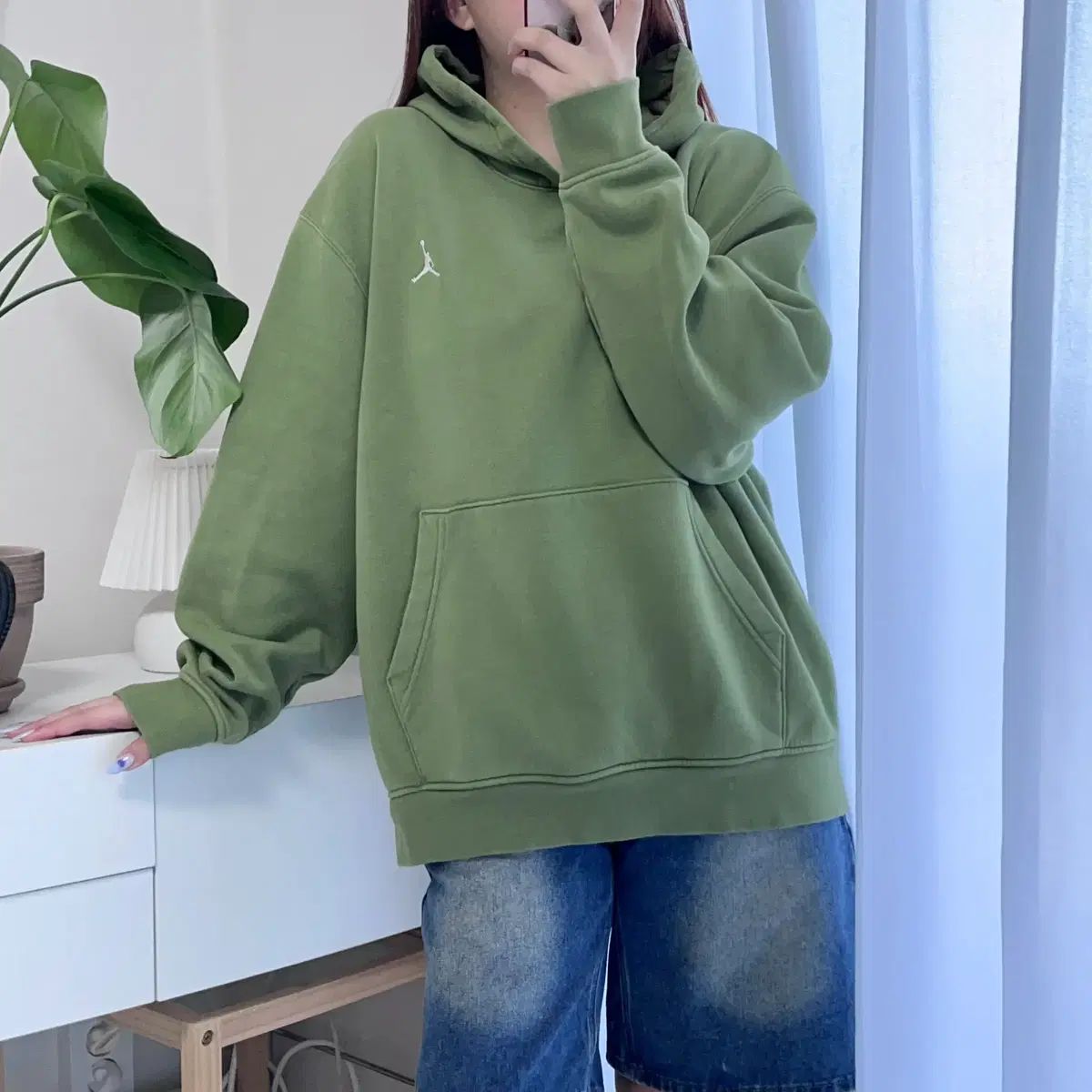 正規品 ジョーダン オリーブ 白ロゴ 起毛 フーディー Tシャツ XXL