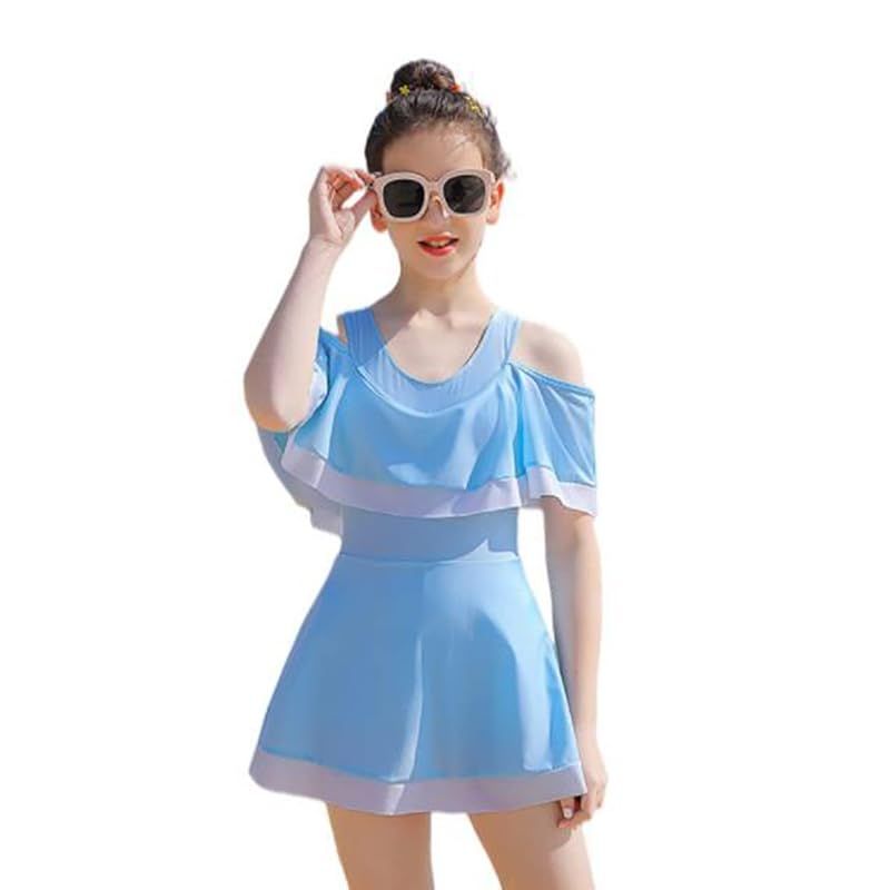 【新品】 [VIISEN] 子供 キッズ 水着 ワンピース スクール 練習用 女の子 水着 ガールズ スポーツウエア セパレート 水遊び 海水浴 ビーチウェア 小学生 水泳 プール 130-160cm(1-ブルー 130/XL) 0